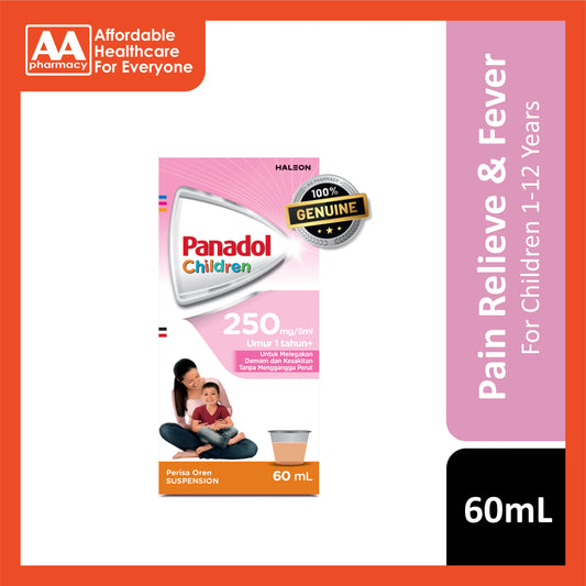 Panadol For Children Suspension 250mg/5mL (1-12 Years) 60mL (Orange Flavour)