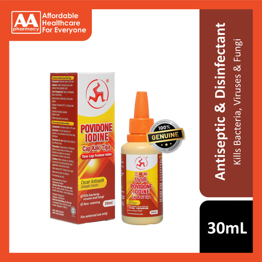 3 Legs Povidone Iodine Antiseptic Solution 30mL (Dropper Packing)