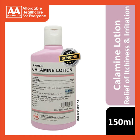 Prime's Calamine Lotion 150mL (Relief of Dermatitis and Minor Skin Irritations)