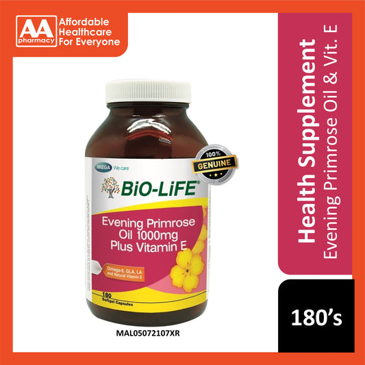 Bio-Life Evening Primrose Oil 1000mg Plus Vitamin E Softgel Capsules 180's