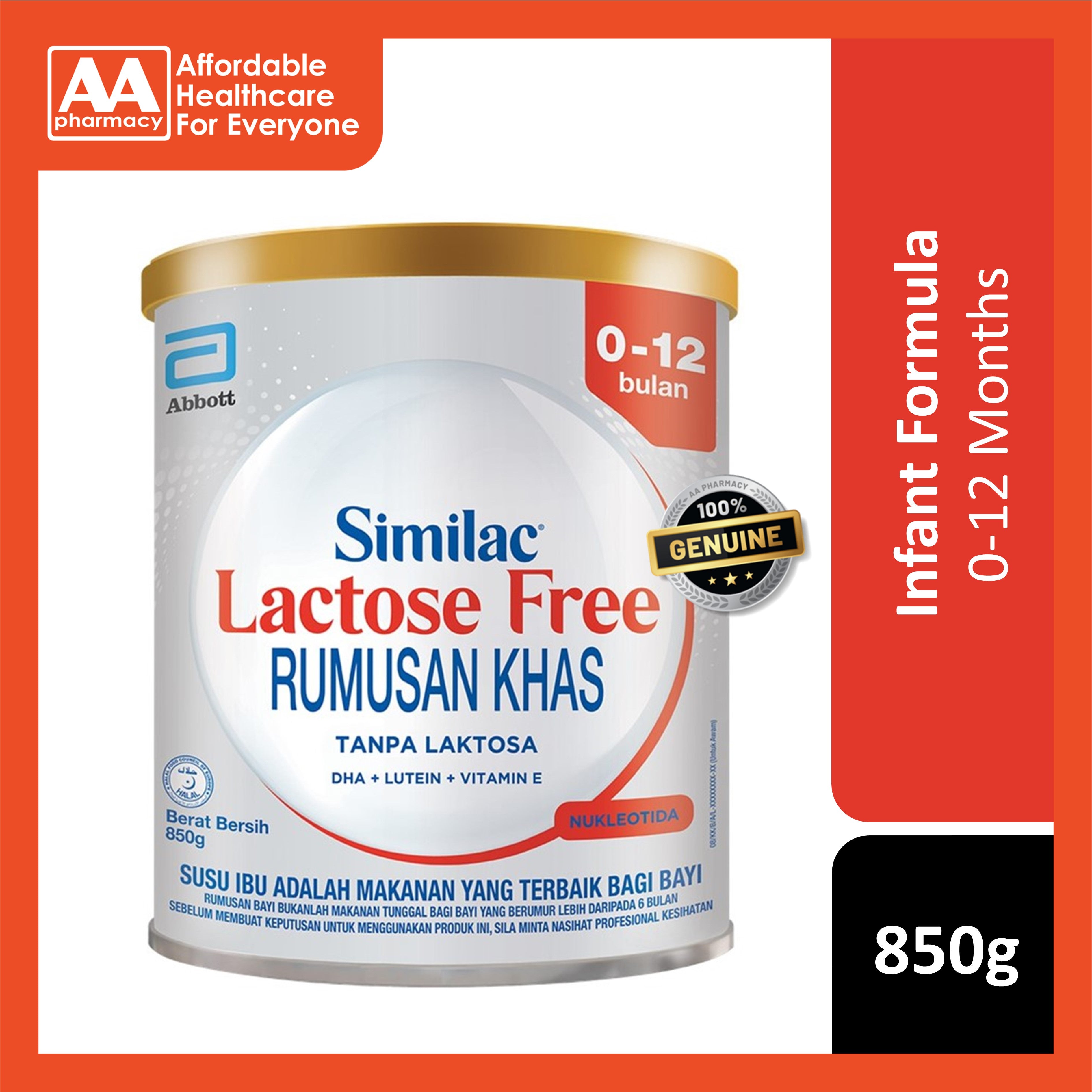 Similac Lactose Free Infant Formula 850g (For Babies 0-12 Months