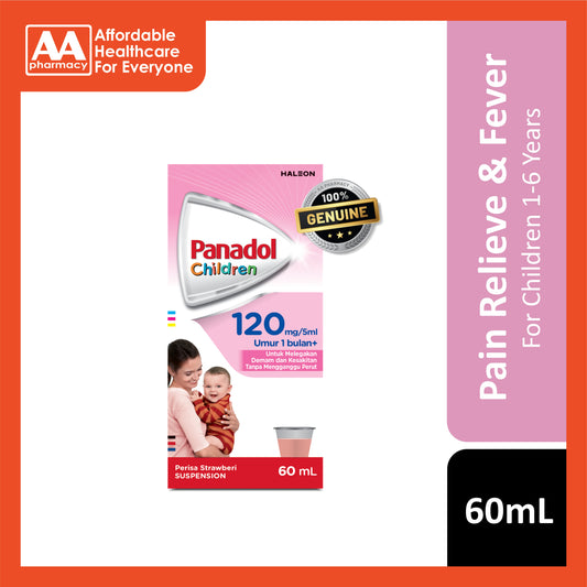 Panadol For Children Suspension 120mg/5mL (1-6 Years) 60mL (Strawberry Flavour)