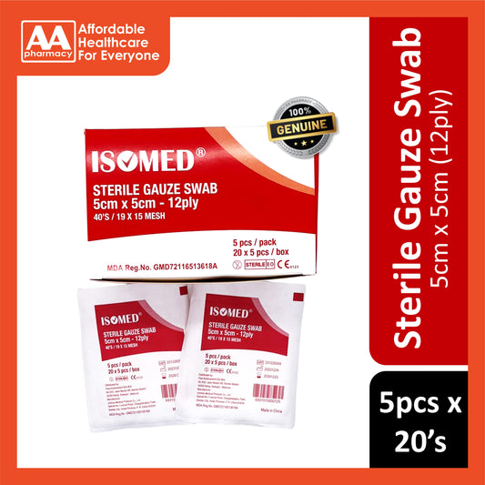Sterile Gauze Swab 5cmx5cmx12ply 5pcsx20's