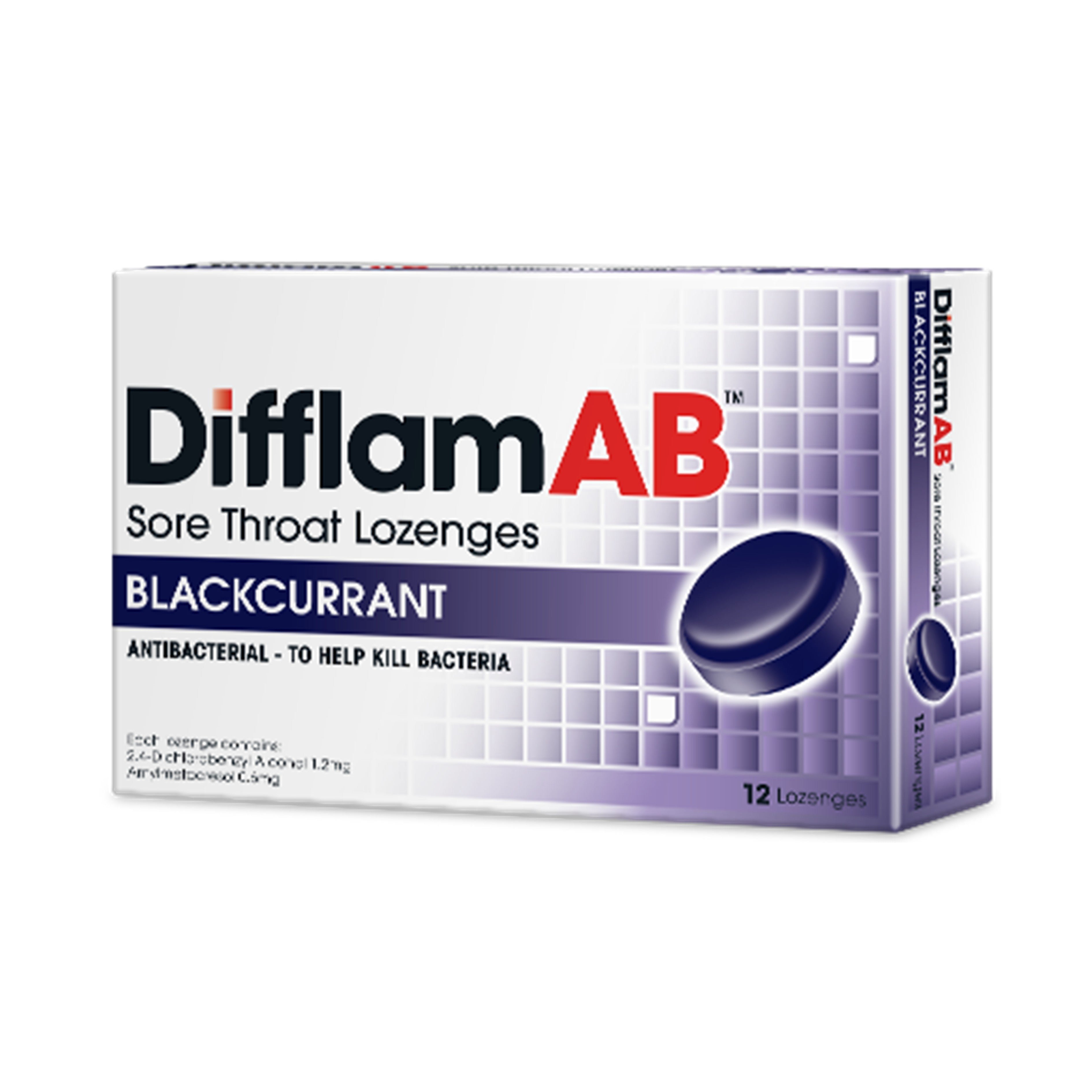 Difflam AB Sore Throat Lozenges 12's (Blackcurrant) AA Pharmacy Difflam AB Sore Throat Lozenges 12's (Blackcurrant) AA Pharmacy