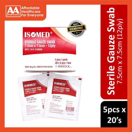 Sterile Gauze Swab 7.5cmx7.5cmx12ply 5pcsx20's