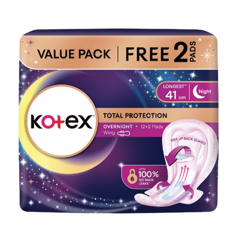 Kotex Total Protection Overnight Wing Pro Guard 41cm (6's/12's)