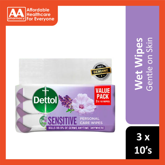 Dettol Sensitive Anti-Bacterial Personal Care Wet Wipes 3x10's