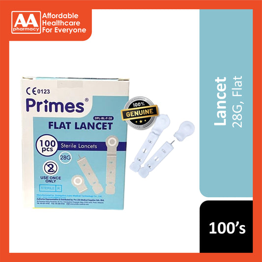 Primes Blood Lancet 28G (DPL-BL-F-28) 100βs (Flat)