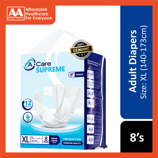 A-Care Supreme Adult Diapers Size XL 8's (140-173cm)