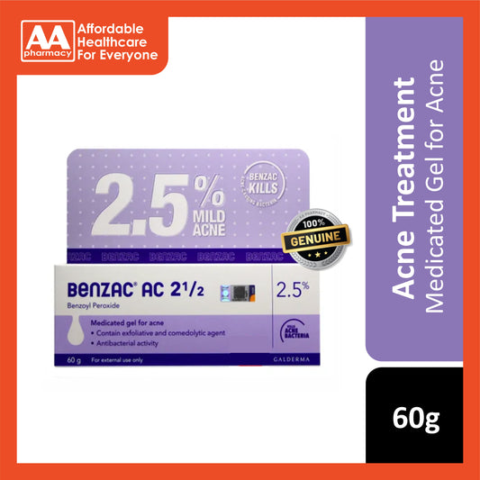 Benzac AC (Benzoyl Peroxide) 2.5% Medicated Gel for Mild Acne 60g