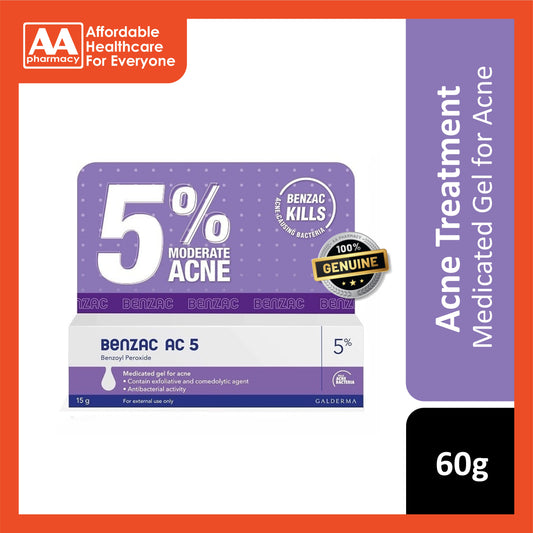 Benzac AC (Benzoyl Peroxide) 5% Medicated Gel for Moderate Acne 60g