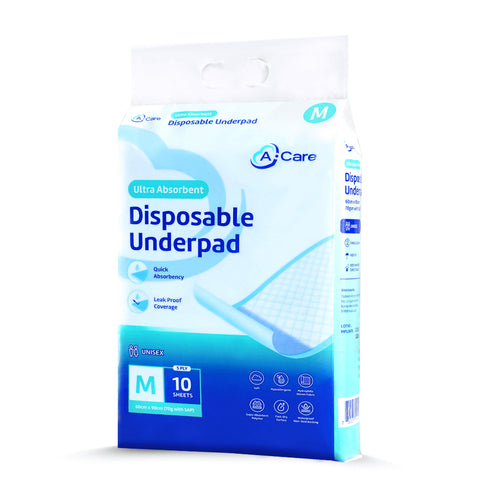 A-Care Ultra Absorbent Disposable Underpad Size M 60x90cm (10's)