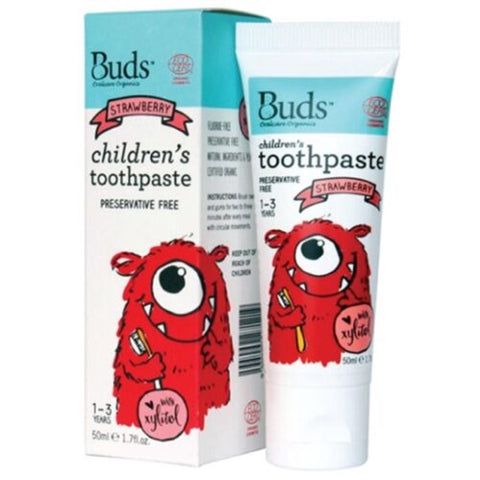 [CLEARANCE] [EXP:04/2025] [For 1-3 Years] Buds Children's Toothpaste With Xylitol- Strawberry (50mL)