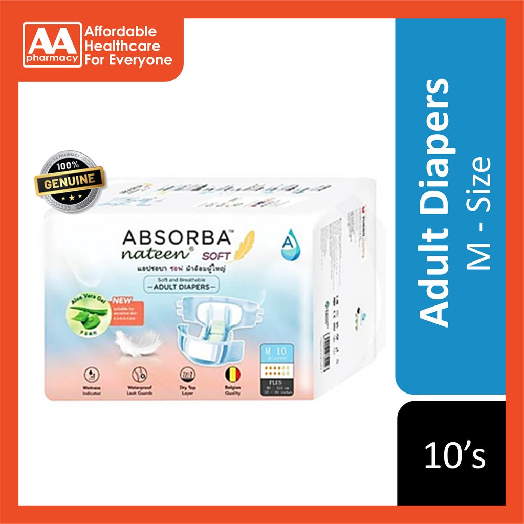 Absorba Nateen Soft Adult Diapers M Size 10's – AA Pharmacy