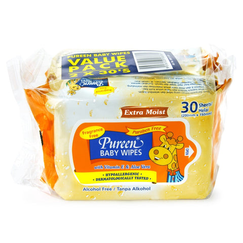 Pureen Baby Wipes Fragrance Free Orange Twinpack (30'sx2)