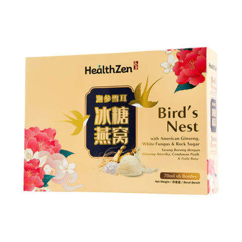 HealthZen Bird's Nest With American Ginseng, White Fungus & Rock Sugar 6x70mL