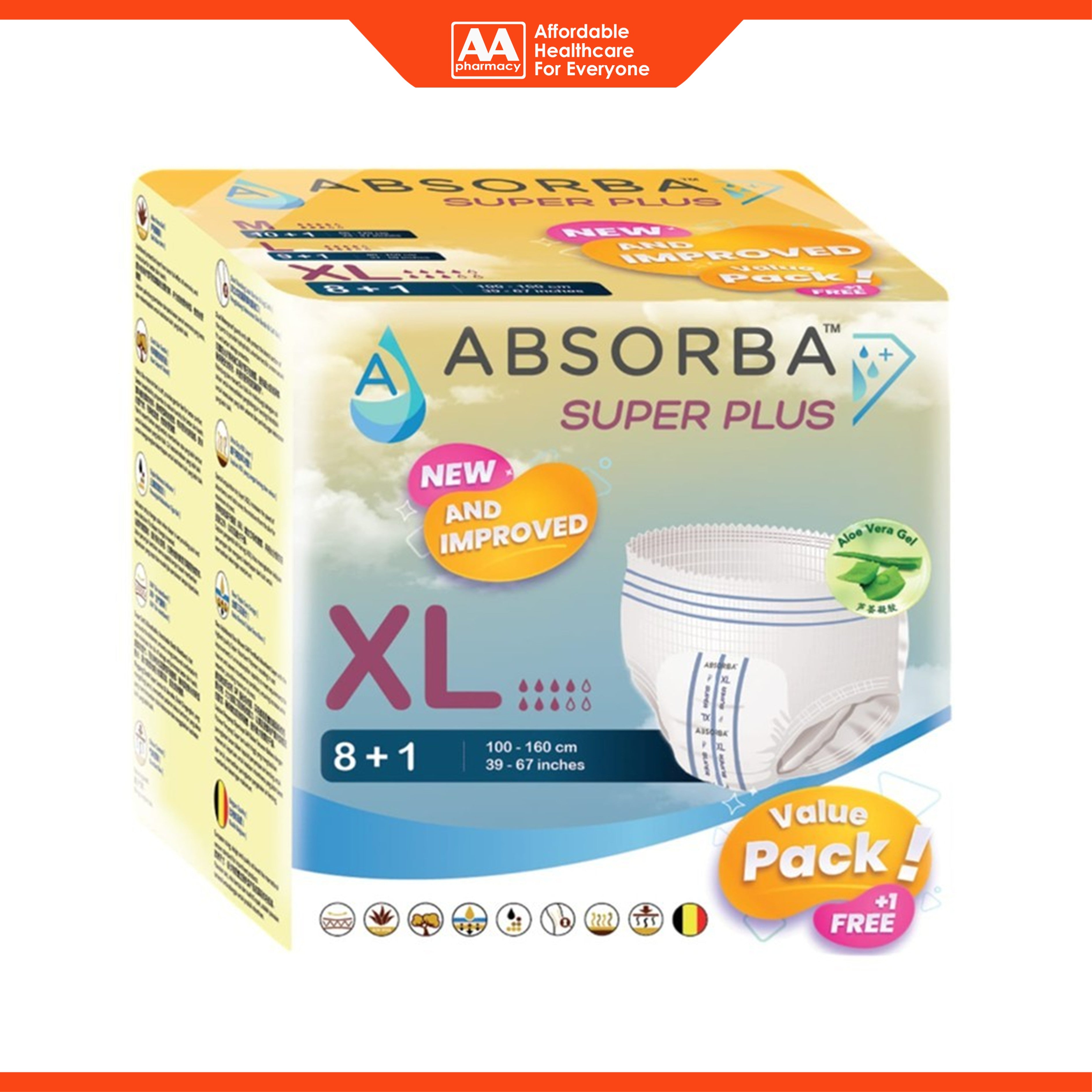 Absorba Super Plus Adult Pull Up Pants Size XL 9's (100-160cm / 39-67 inches) [New Packaging]