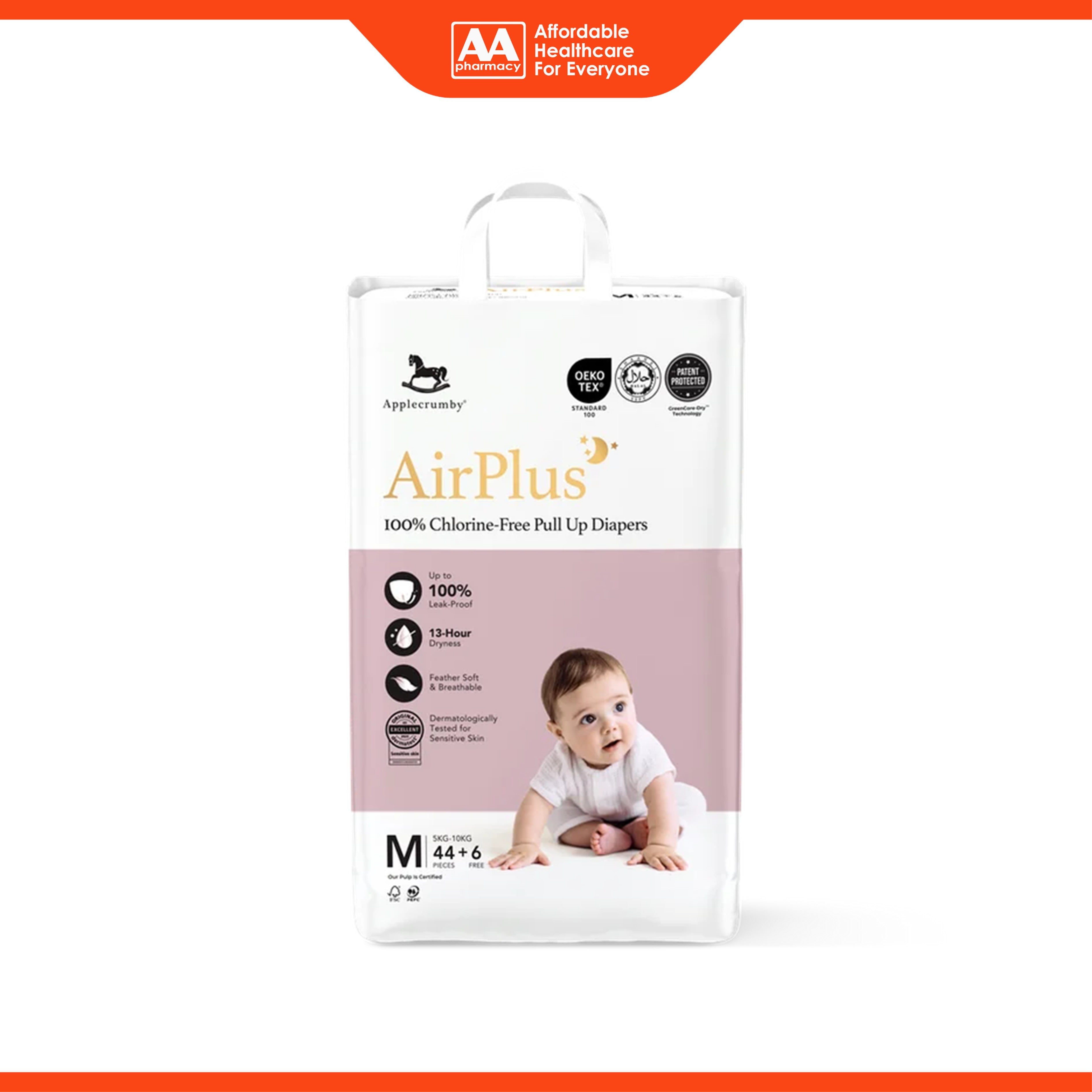 Applecrumby AirPlus Baby Pants Size M 44's+6's (For 5-10kg)