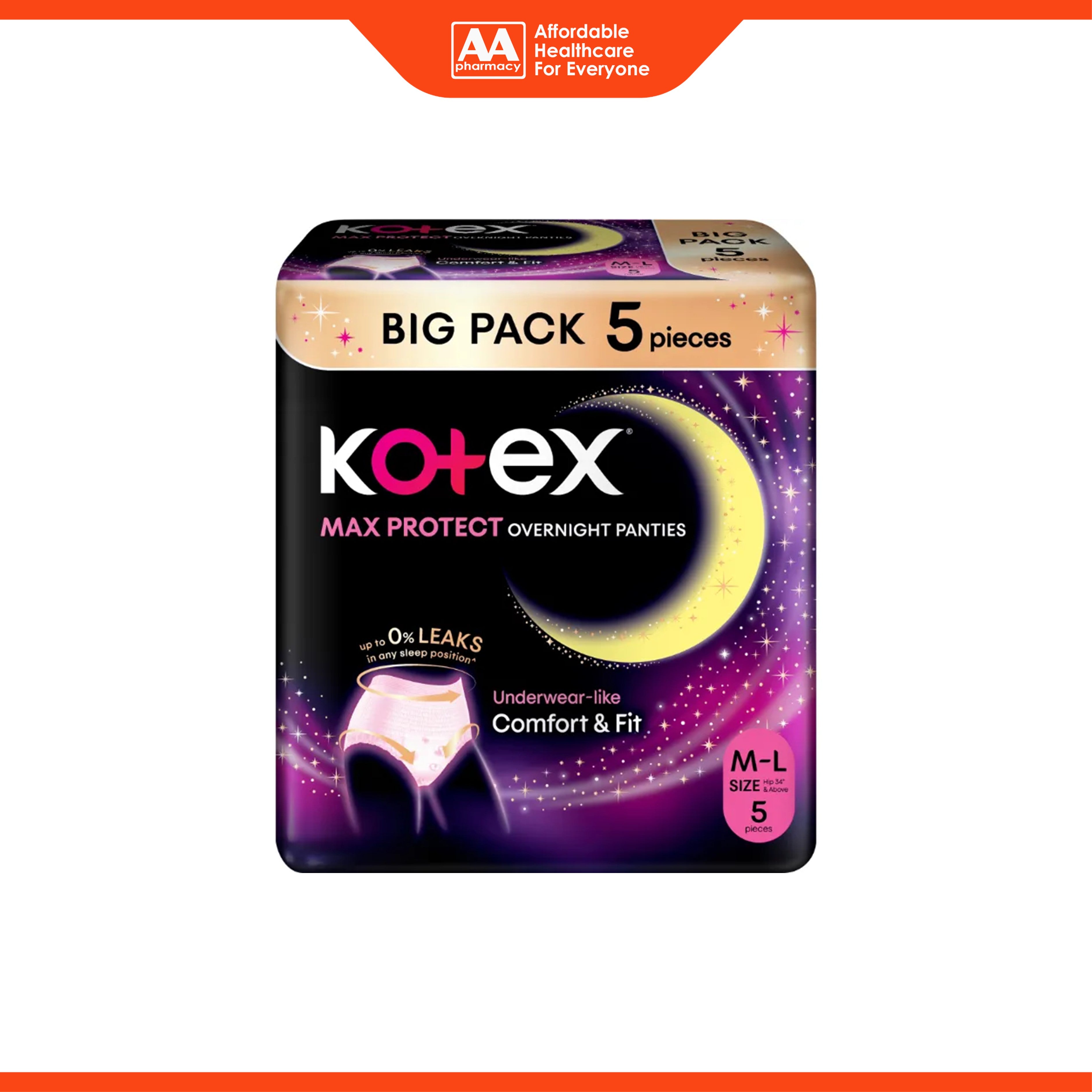 Kotex Overnight Panties (Size M-L, Hip 34-41 inches) 5's [Big Pack]