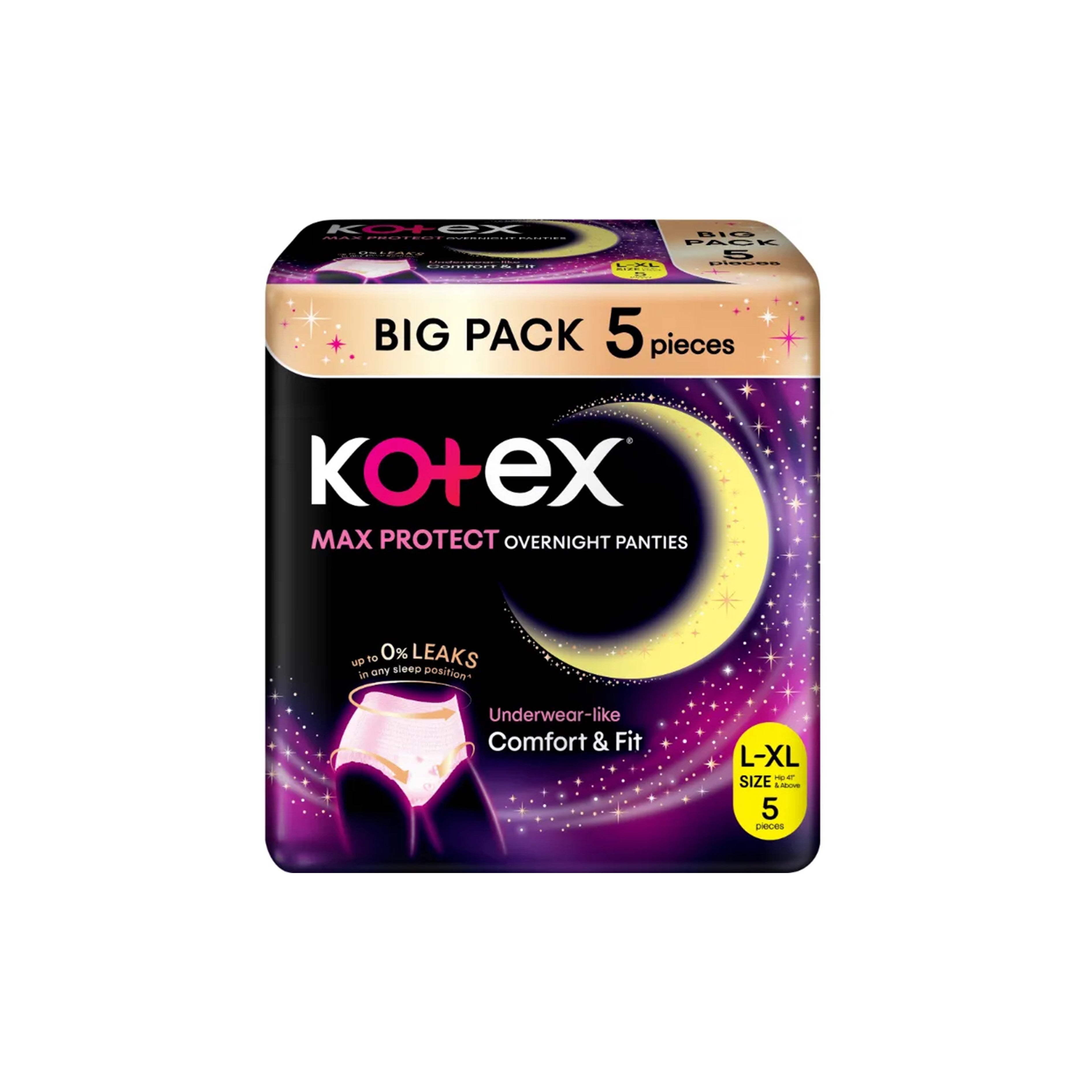 Kotex Overnight Panties (Size L-XL, Hip 41 inches and Above) 5's [Big Pack]
