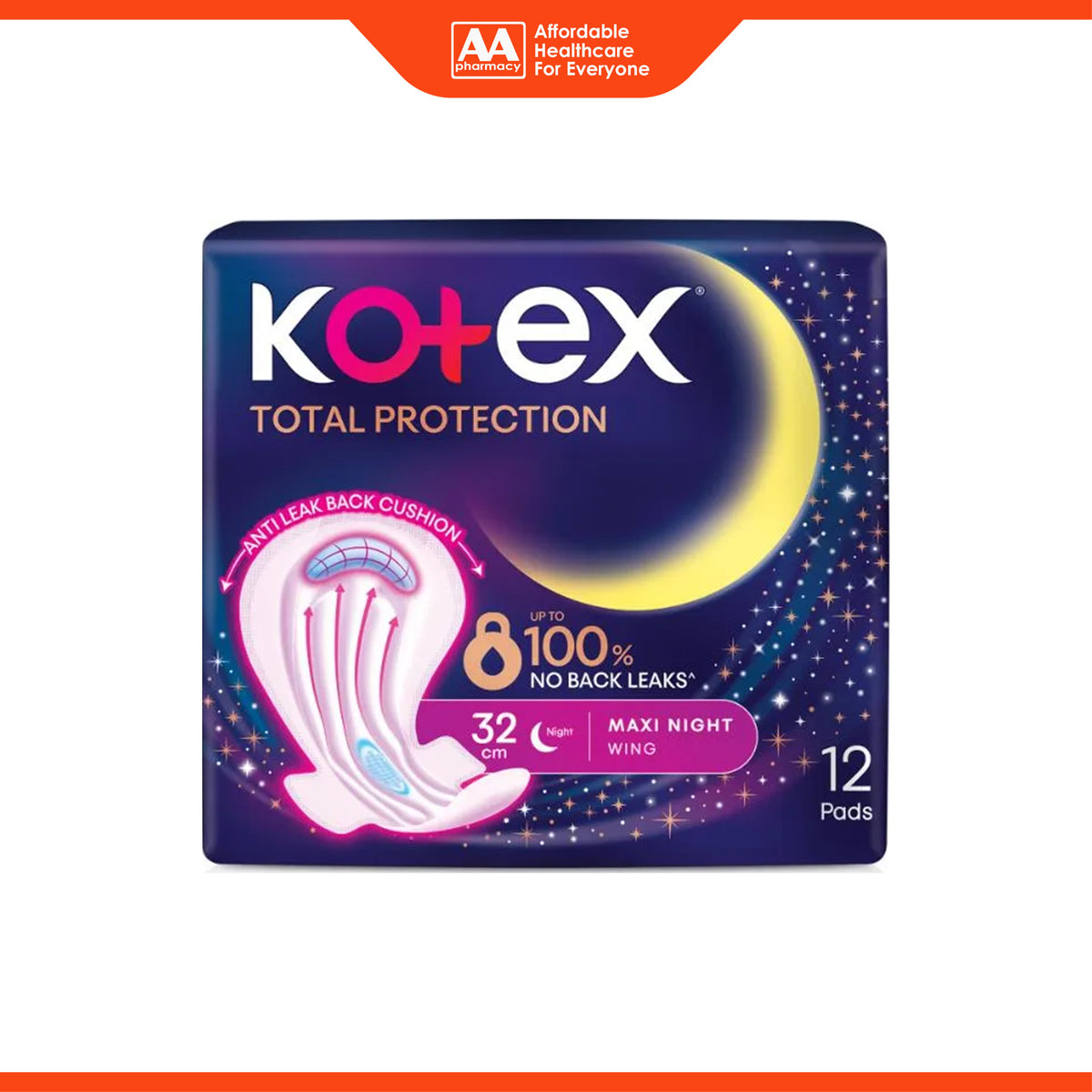 Kotex Pads (Total Protection Overnight, Wing, 32cm) 12's [Night Use]