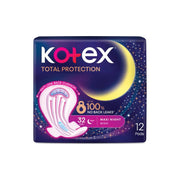 Kotex Pads (Total Protection Overnight, Wing, 32cm) 12's [Night Use]