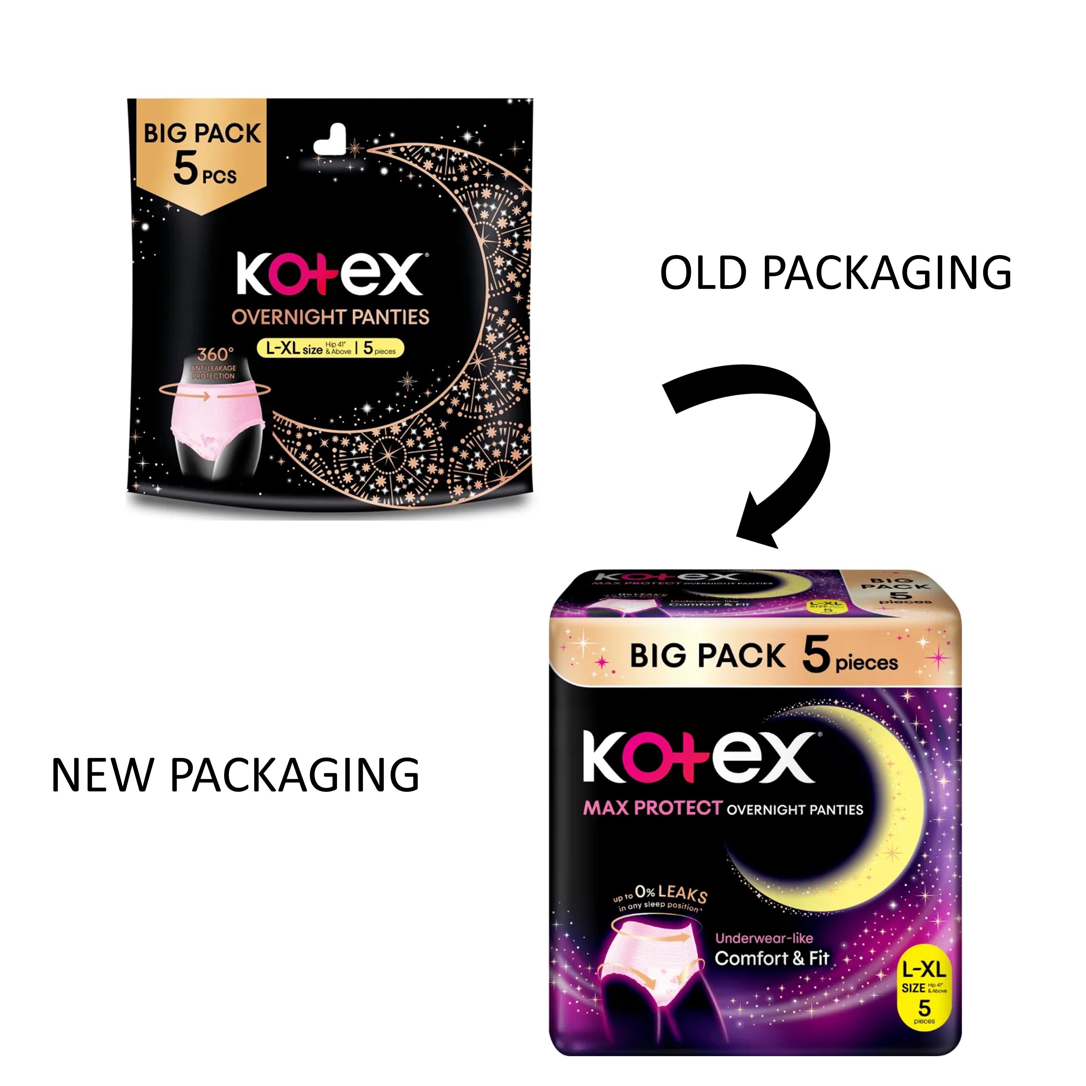 Kotex Overnight Panties (Size L-XL, Hip 41 inches and Above) 5's [Big Pack]