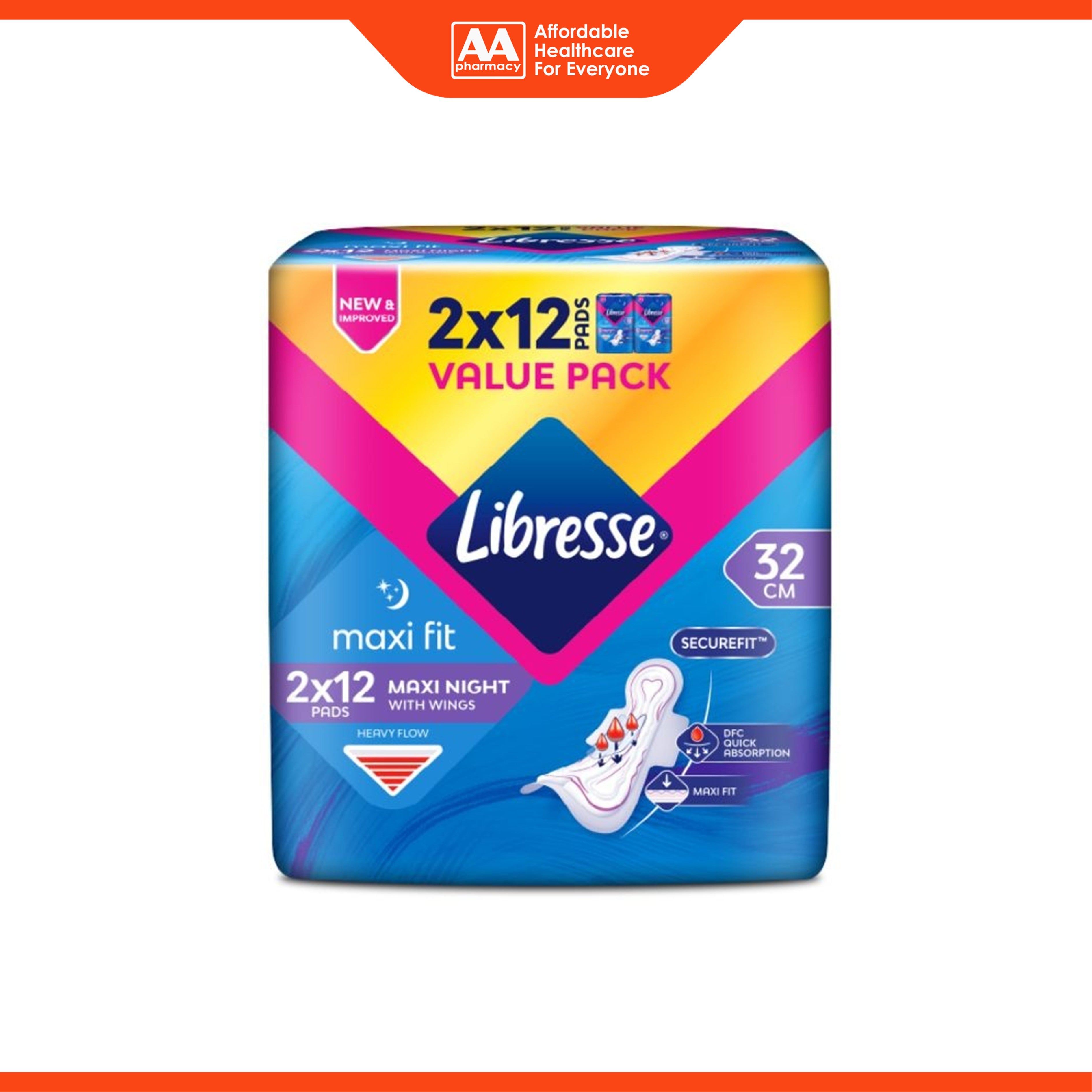 Libresse Pads (Maxi Night, 32cm Wings) 2x12's