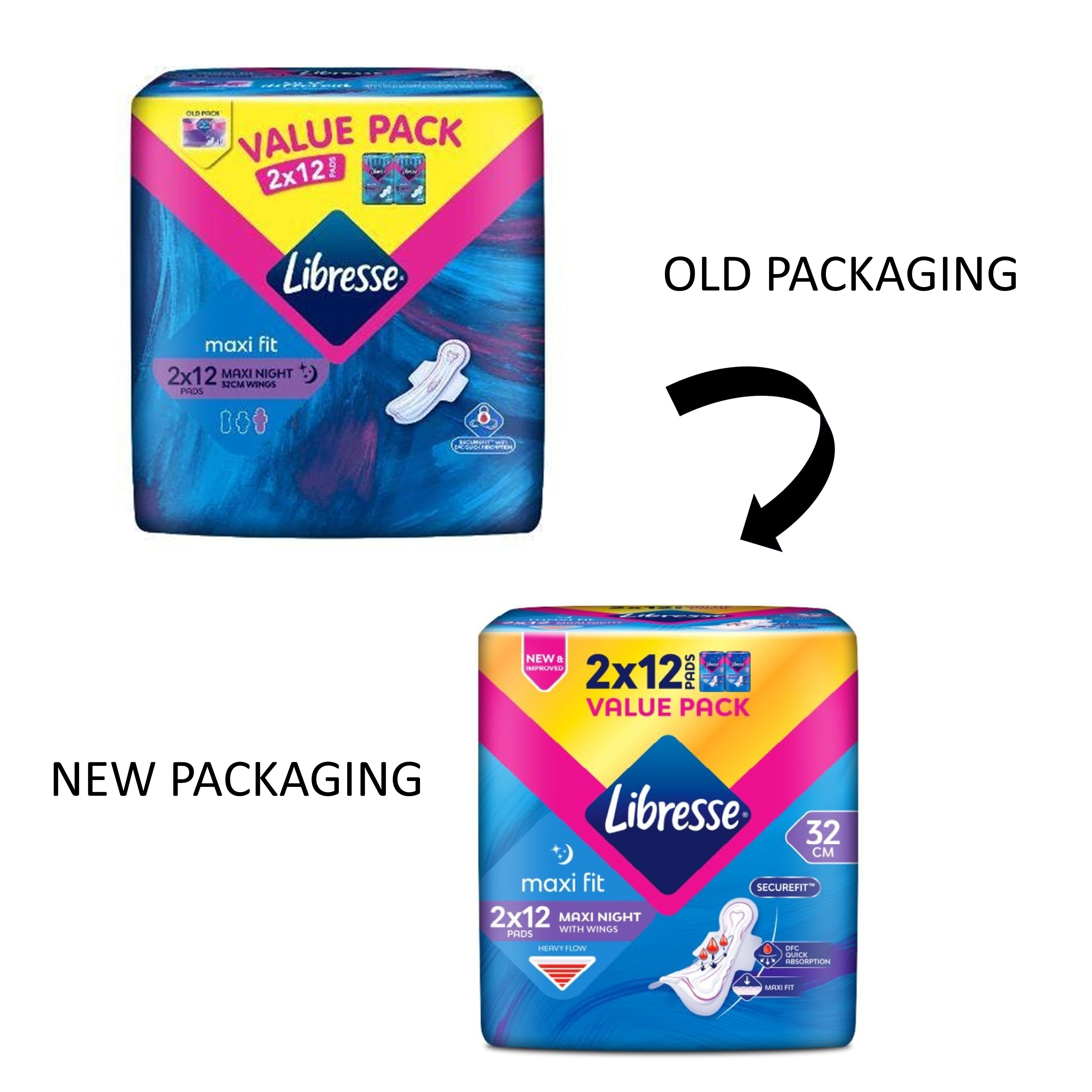 Libresse Pads (Maxi Night, 32cm Wings) 2x12's