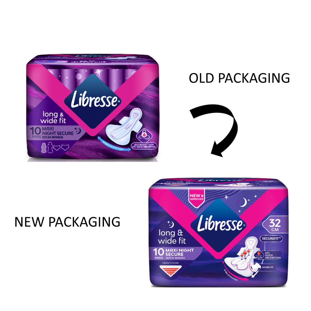 Libresse Pads (Long and Wide Fit, Maxi Night Secure, 32cm Wings) 10's