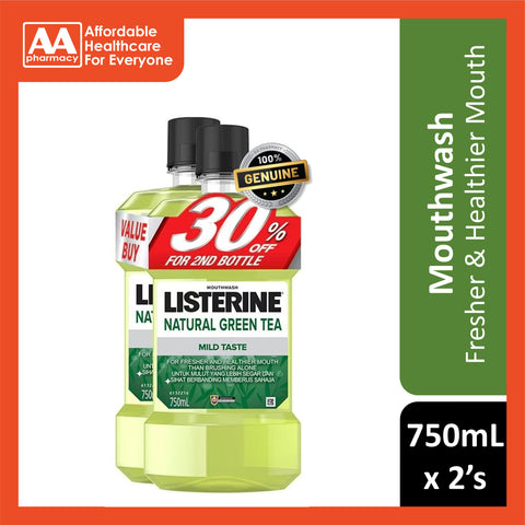 Listerine Mouthwash - Natural Green Tea (Less Intense/Mild Taste) 750mLx2's [Twinpack]