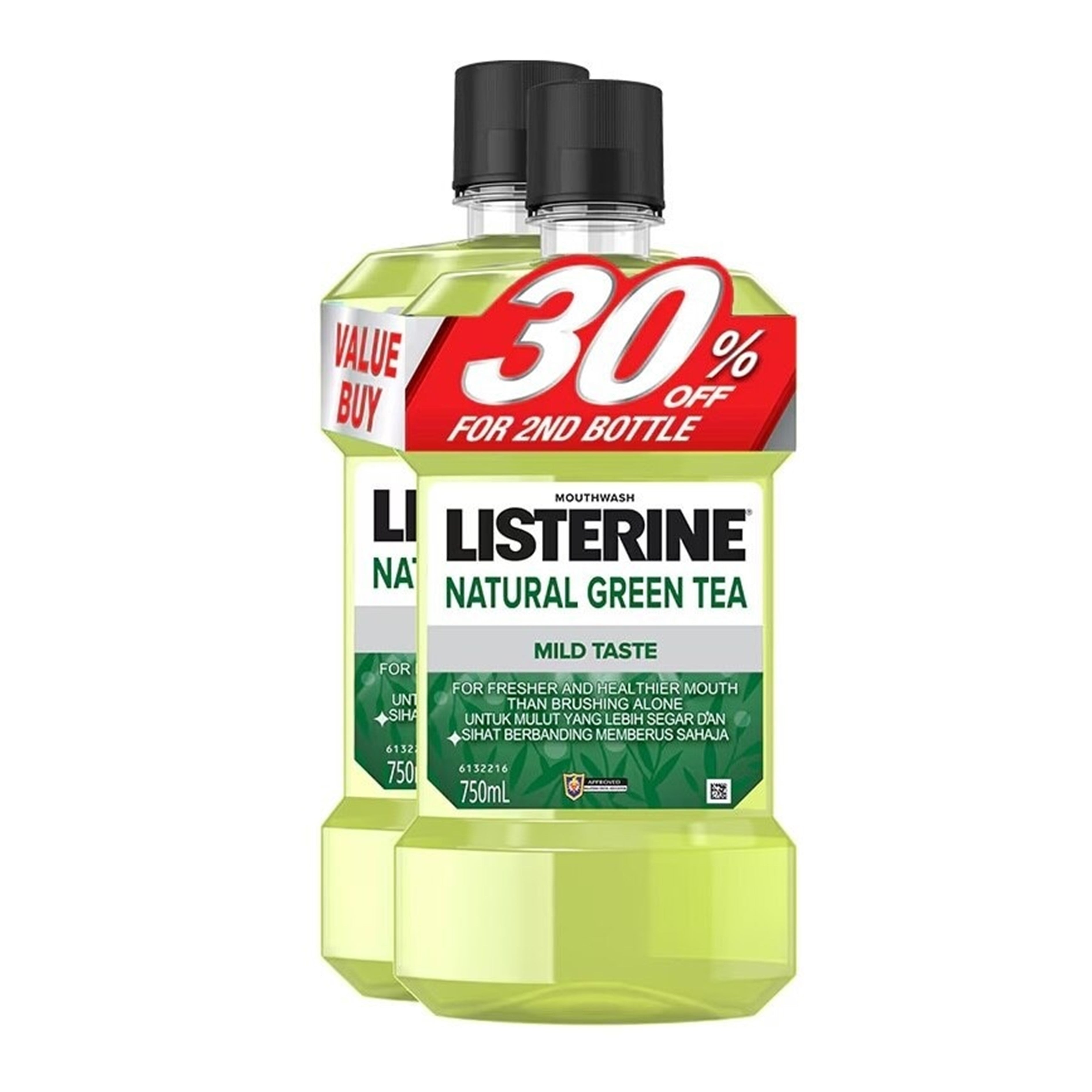 Listerine Mouthwash - Natural Green Tea (Mild Taste) 750mLx2's [Twinpack]