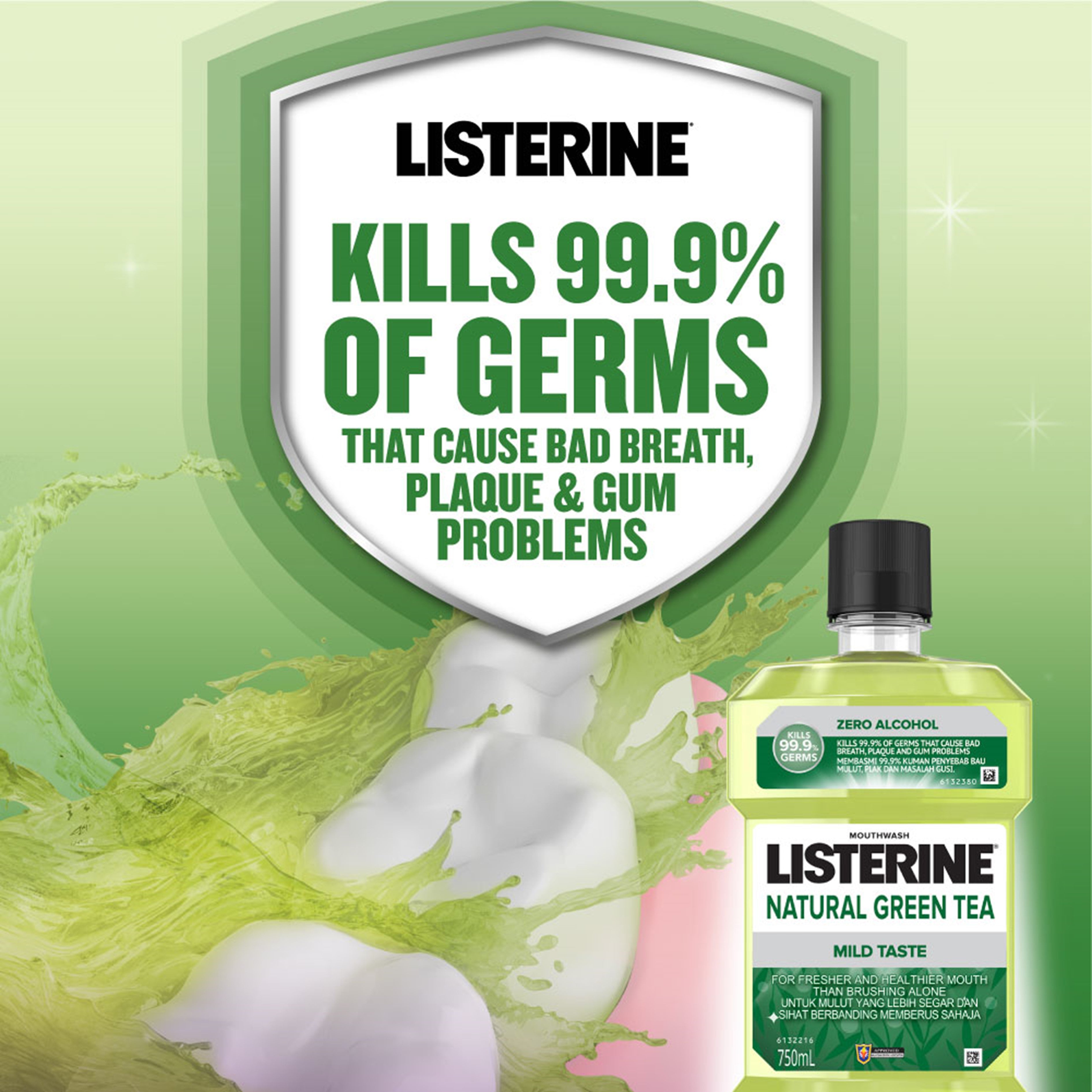 Listerine Mouthwash - Natural Green Tea (Mild Taste) 750mLx2's [Twinpack]