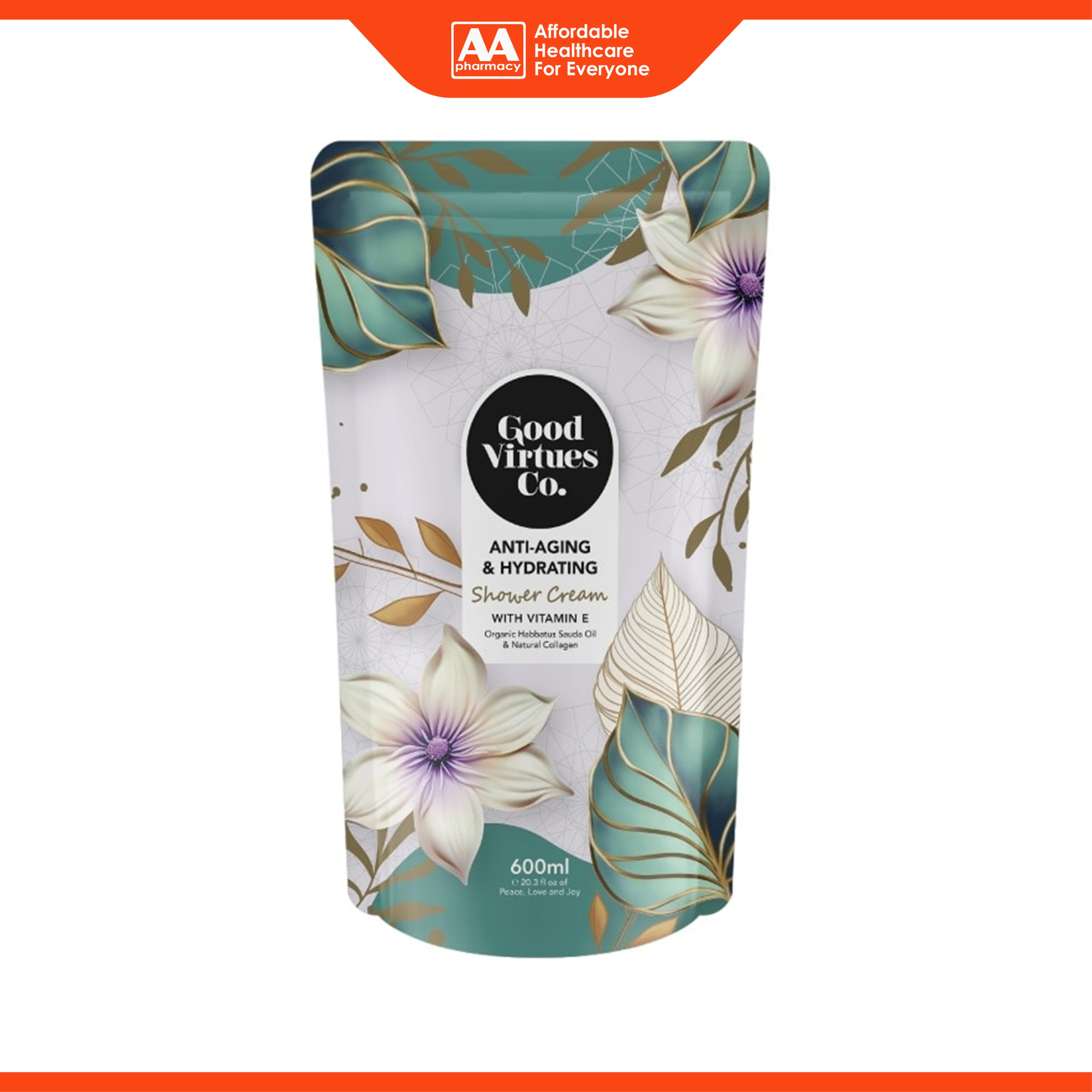 Good Virtues Co. Shower Cream Refill Pack - Anti-Aging and Hydrating with Vitamin E (600ml)