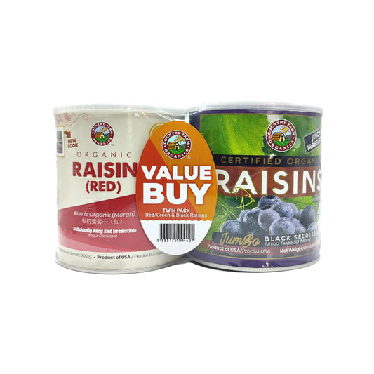 Country Farm Organic Jumbo Red and Green Raisins Twinpack 300gx2's