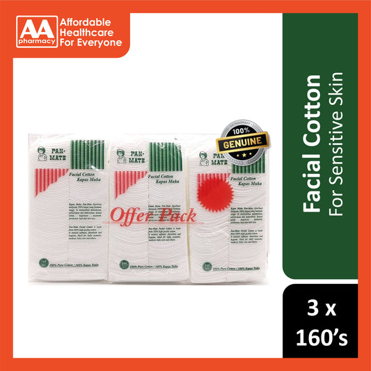Pan-Mate Facial Cotton 3x160's [Value Pack]