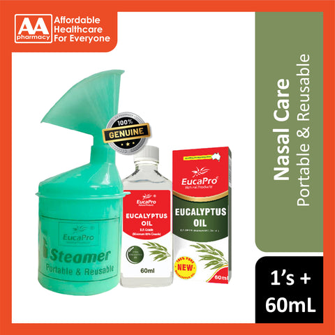 EucaPro Eucalyptus Oil 60mL + Inhaler Steam Casing 1's