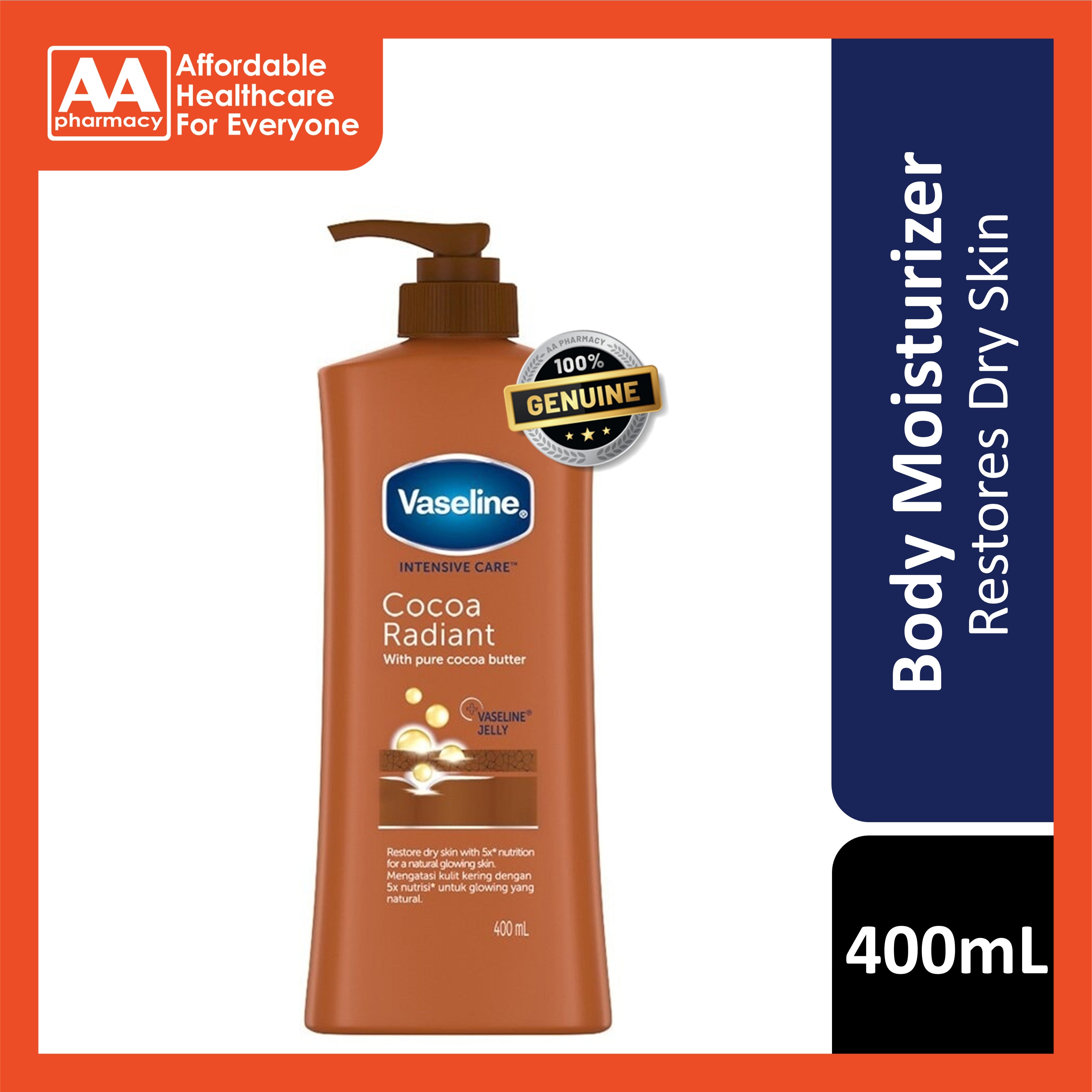 Vaseline Intensive Care Cocoa Radiant with Pure Cocoa Butter + Vaseline Jelly Body Moisturizer 400mL