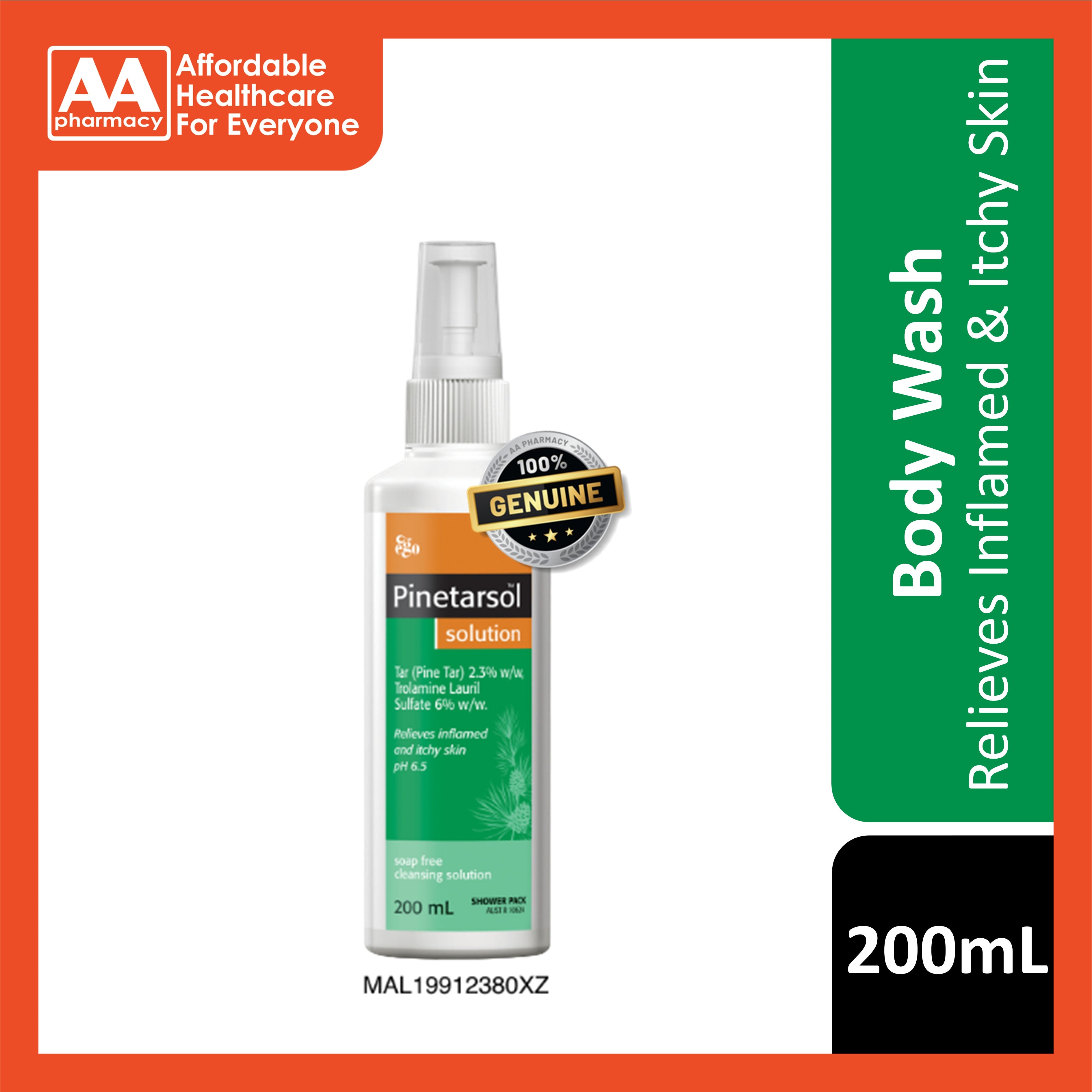 Pinetarsol Tar (Pine Tar) 2.3% + Trolamine Lauril Sulfate 6% Cleansing Solution 200mL (Shower Pack)