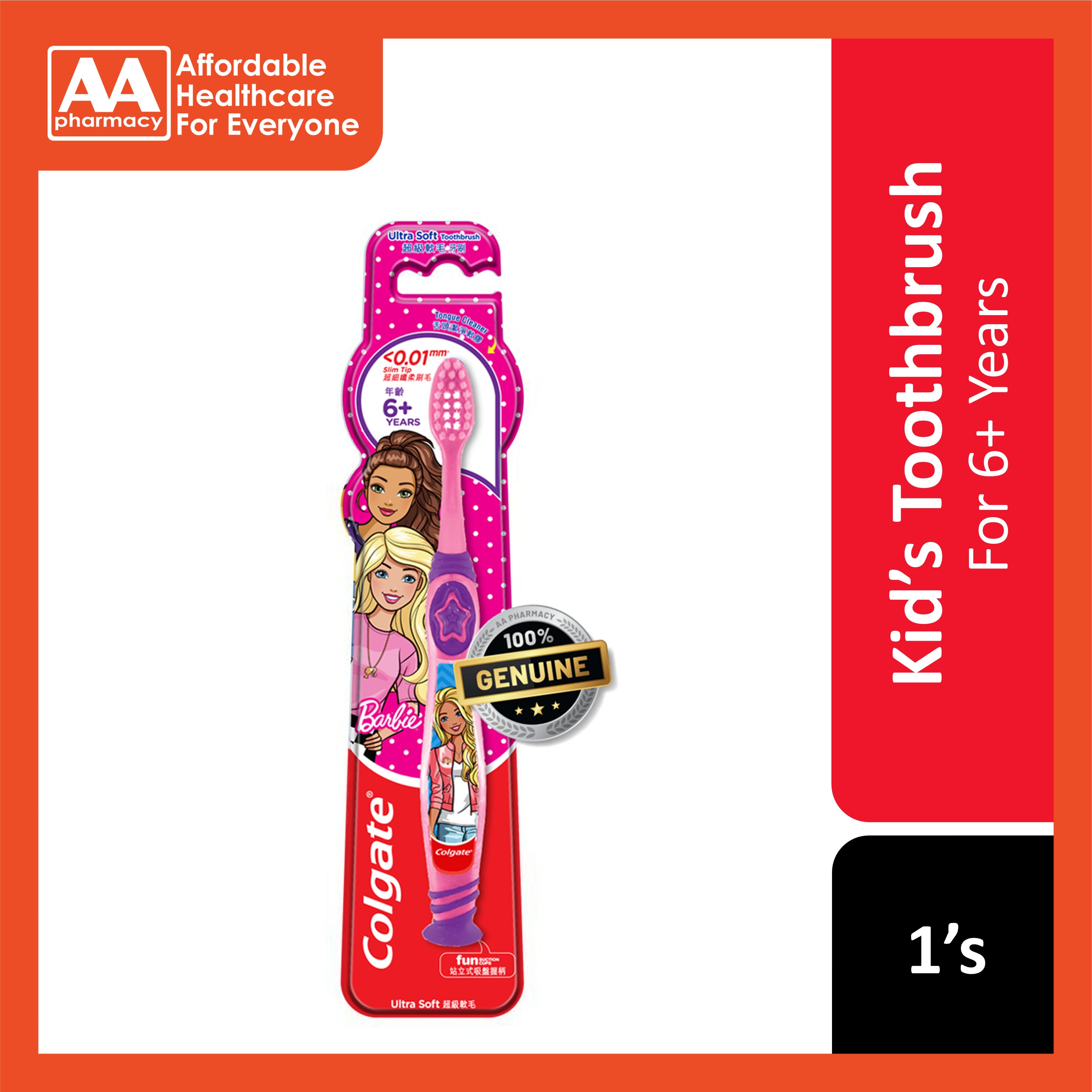 Colgate Barbie (Ultra Soft, Tongue Cleaner) Toothbrush 1's (For Children 6+ Years)