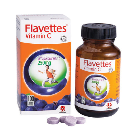 Flavettes Vitamin C 250mg Chewable Tablet 100's (Blackcurrant Flavour)