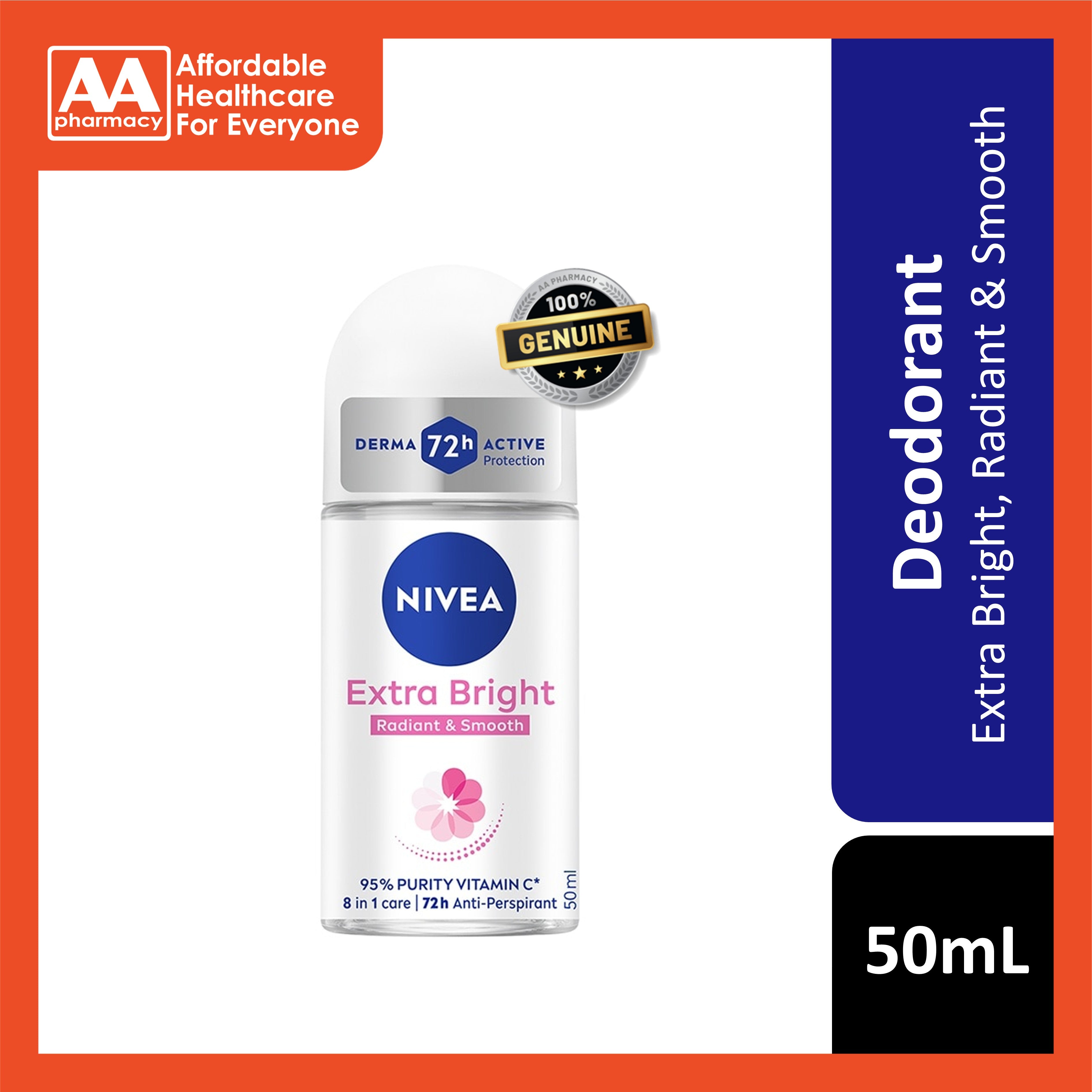 Nivea Extra Bright (Radiant and Smooth) 72H Anti-Perspirant Roll On 50mL