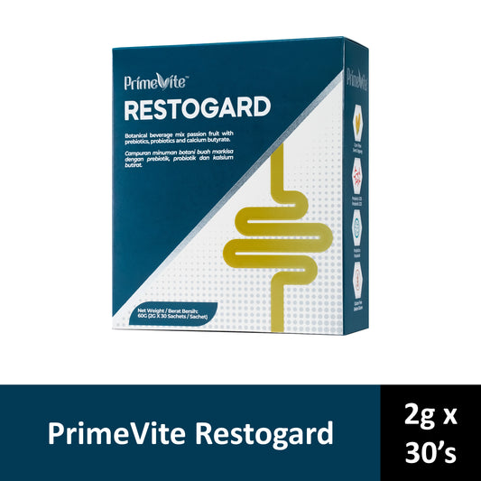 PrimeVite Restogard (Botanical Beverage Mix Passion Fruit with Prebiotics, Probiotics and Calcium Butyrate) 2gx30's
