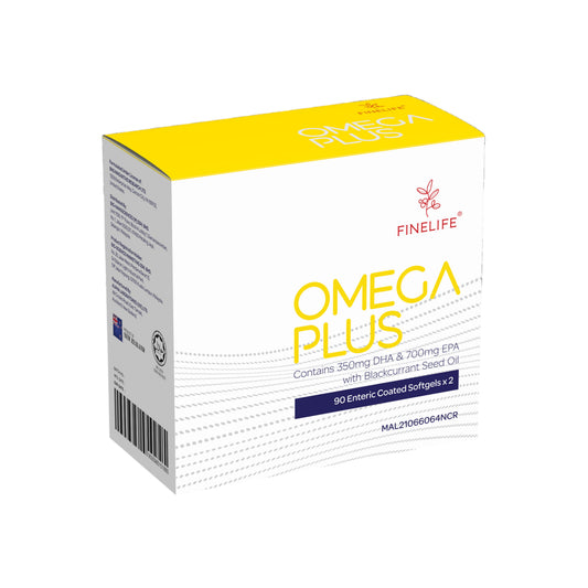 Finelife Omega Plus (350mg DHA + 700mg EPA with Blackcurrant Seed Oil) Enteric Coated Softgel 2x90's