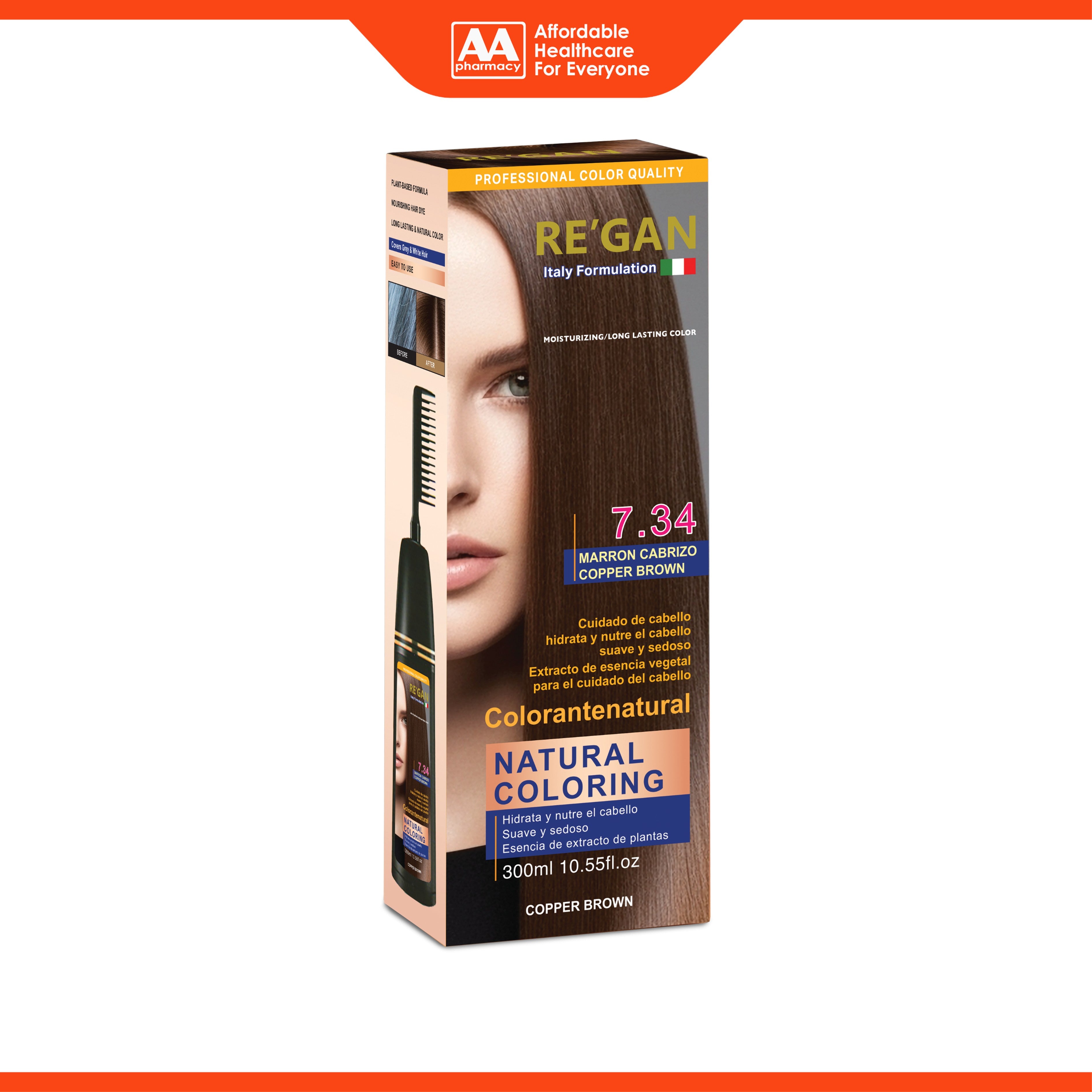 Re'gan Natural Hair Colouring - 7.34 Copper Brown (300ml)