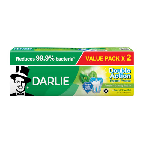 Darlie Double Action (Enamel Protect) Fresh + Strong Teeth Fluoride Toothpaste 200gx2's (Original Strong Mint) [Value Pack]
