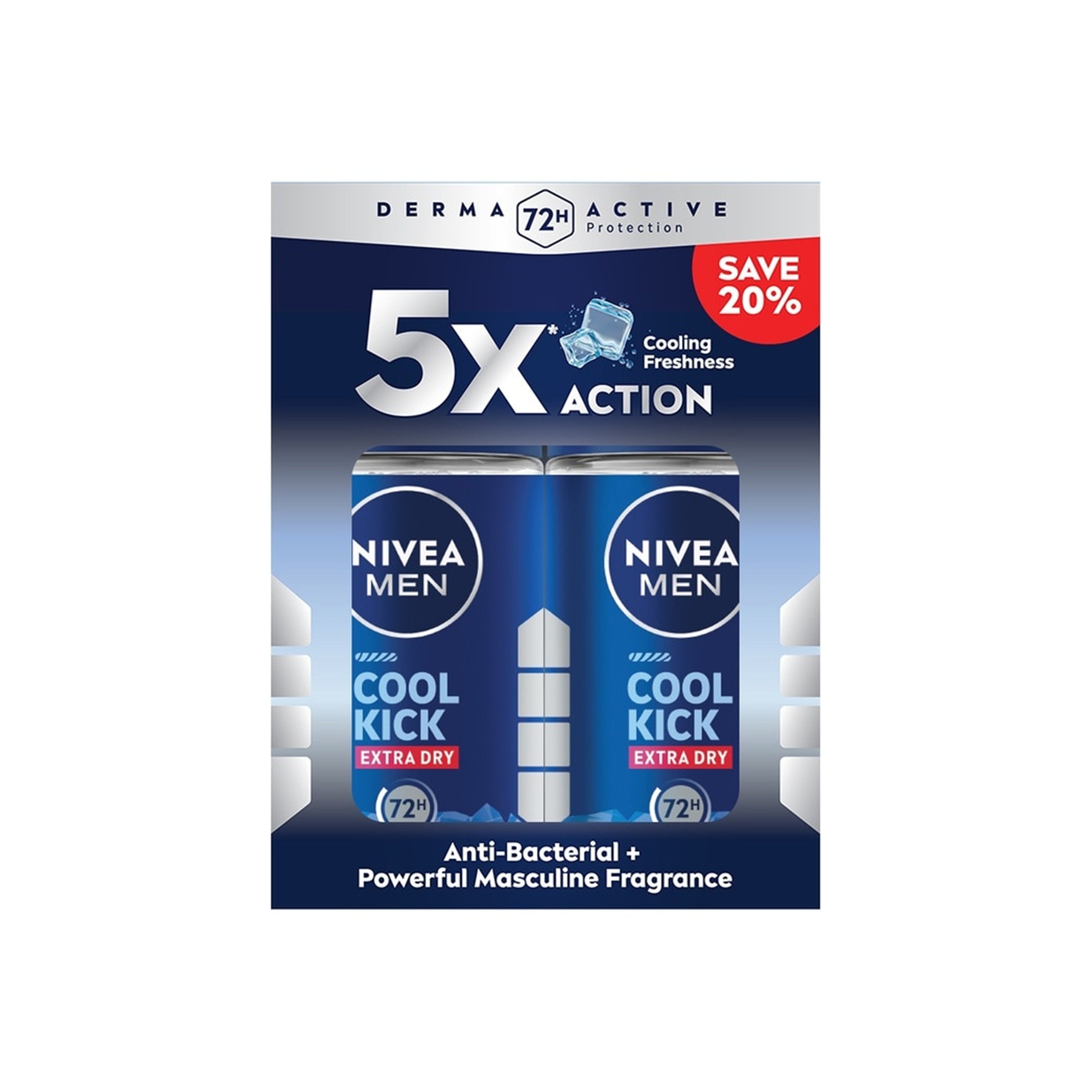 Nivea Men Cool Kick Extra Dry 72H Anti-Perspirant Roll On 50mLx2's [Twinpack]