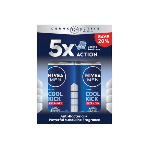Nivea Men Cool Kick Extra Dry 72H Anti-Perspirant Roll On 50mLx2's [Twinpack]