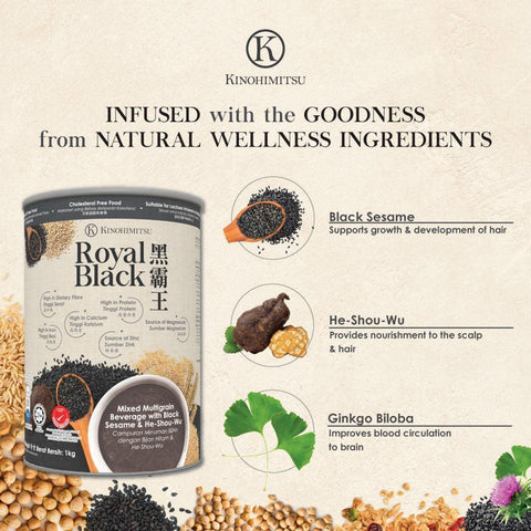 Kinohimitsu Royal Black (Mixed Multigrain Beverage with Black Sesame and He-Shou-Wu) 1kg