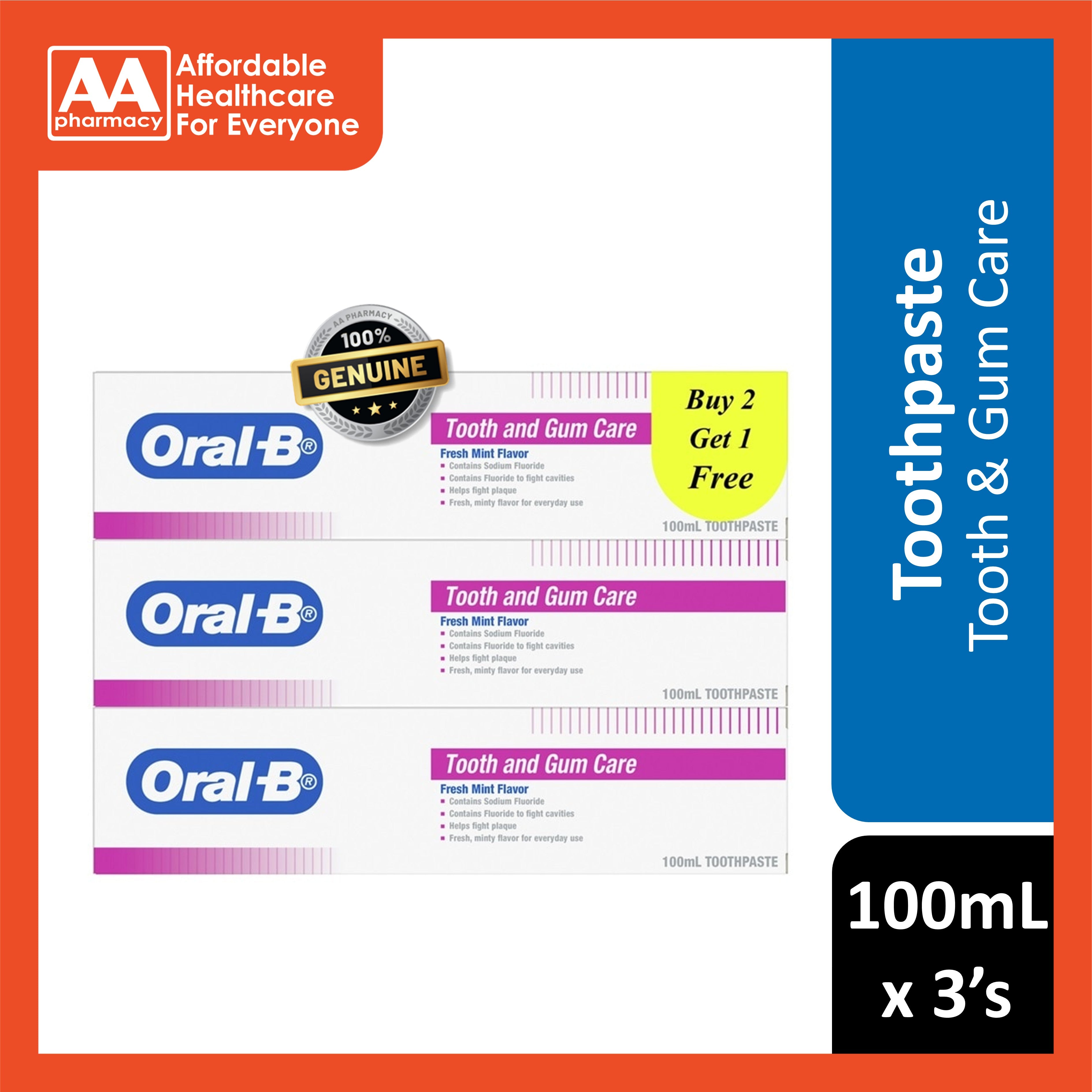 Oral-B Toothpaste (Tooth and Gum Care) 100mLx3's – AA Pharmacy